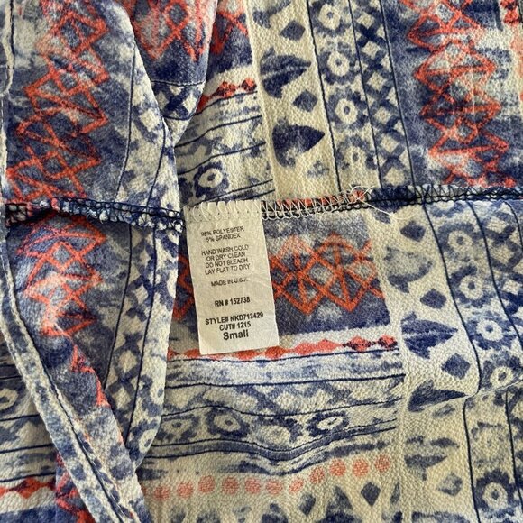 Bohemian Coastal Cowgirl Tribal Pattern Crepe Babydoll Strappy Mini Cami Dress - Picture 5 of 7